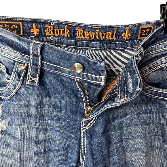 Rock Revival Irene Easy Boot Denim Blue Jeans Bling Distressed Size 27 - Picture 5 of 14